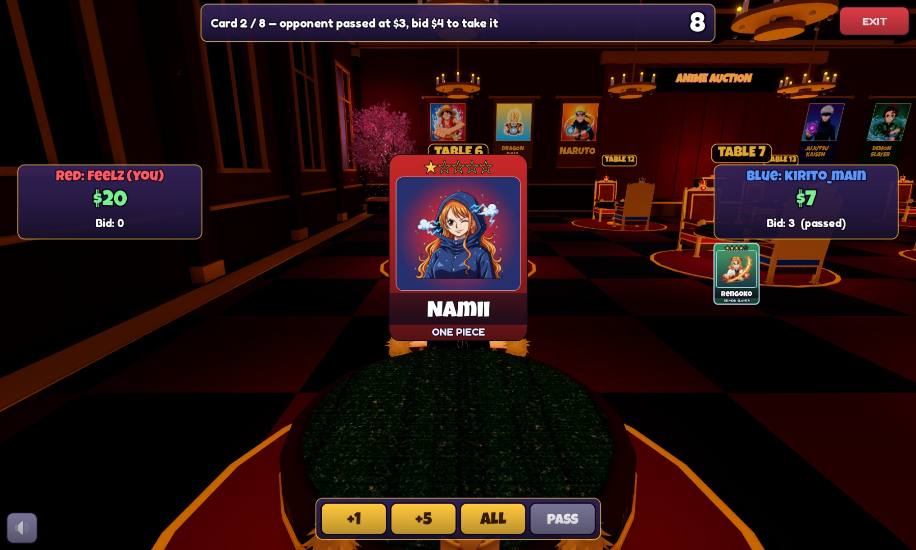 Bidding on a card